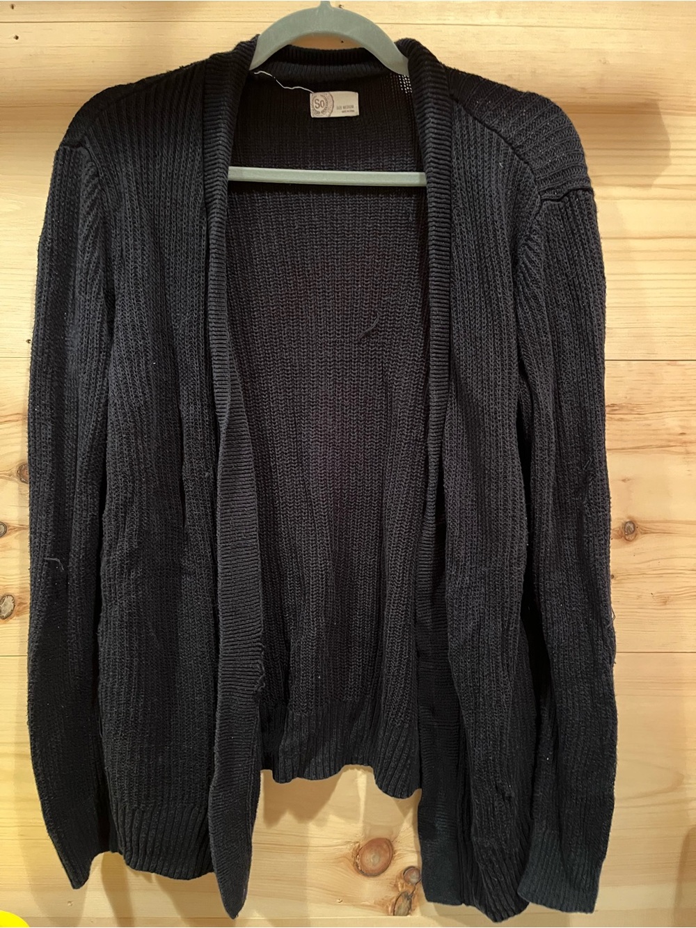 Open-Front Black Ribbed Knit Cardigan by SO